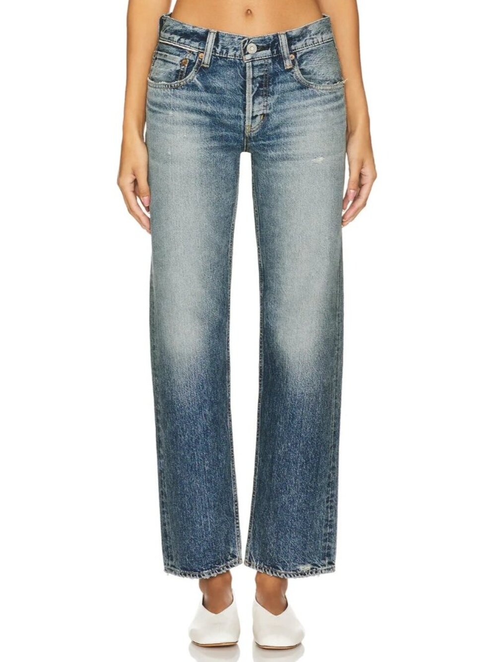 Moussy Women's Faded Blue Straight-Leg Jeans